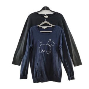 Bundle of 2 LOFT Navy Blue & Black Embroidered Dog 100% Cotton Sweater Size M
